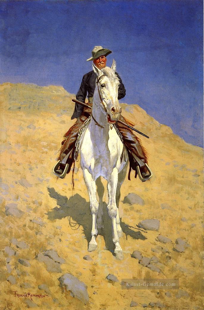 Selbst Porträt auf einem Pferd Frederic Remington Cowboy Ölgemälde